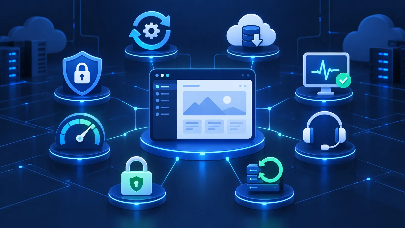 Servicios incluidos en un Hosting WordPress Administrado: actualizaciones, backups, seguridad, monitoreo, rendimiento, soporte, SSL y recuperación
