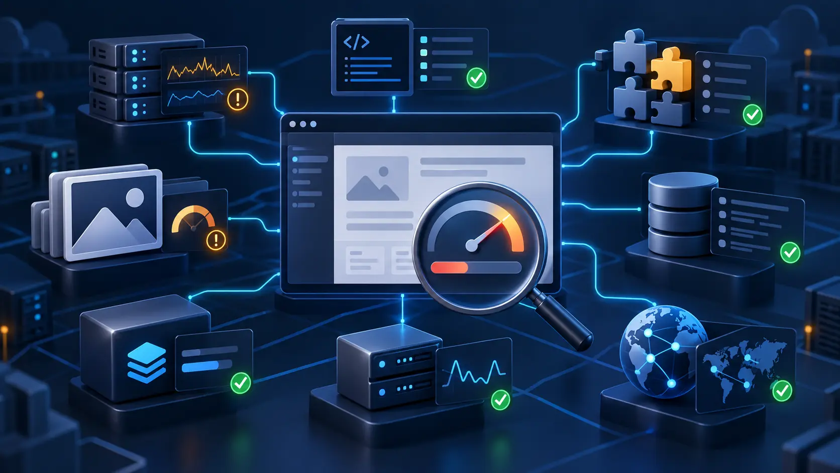Diagnóstico de un WordPress lento revisando servidor, PHP, plugins, imágenes, base de datos, caché y CDN